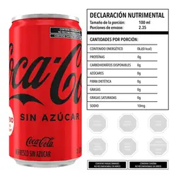 Coca-Cola sin Azúcar Gaseosa Sabor a Cola sin Calorías en Lata