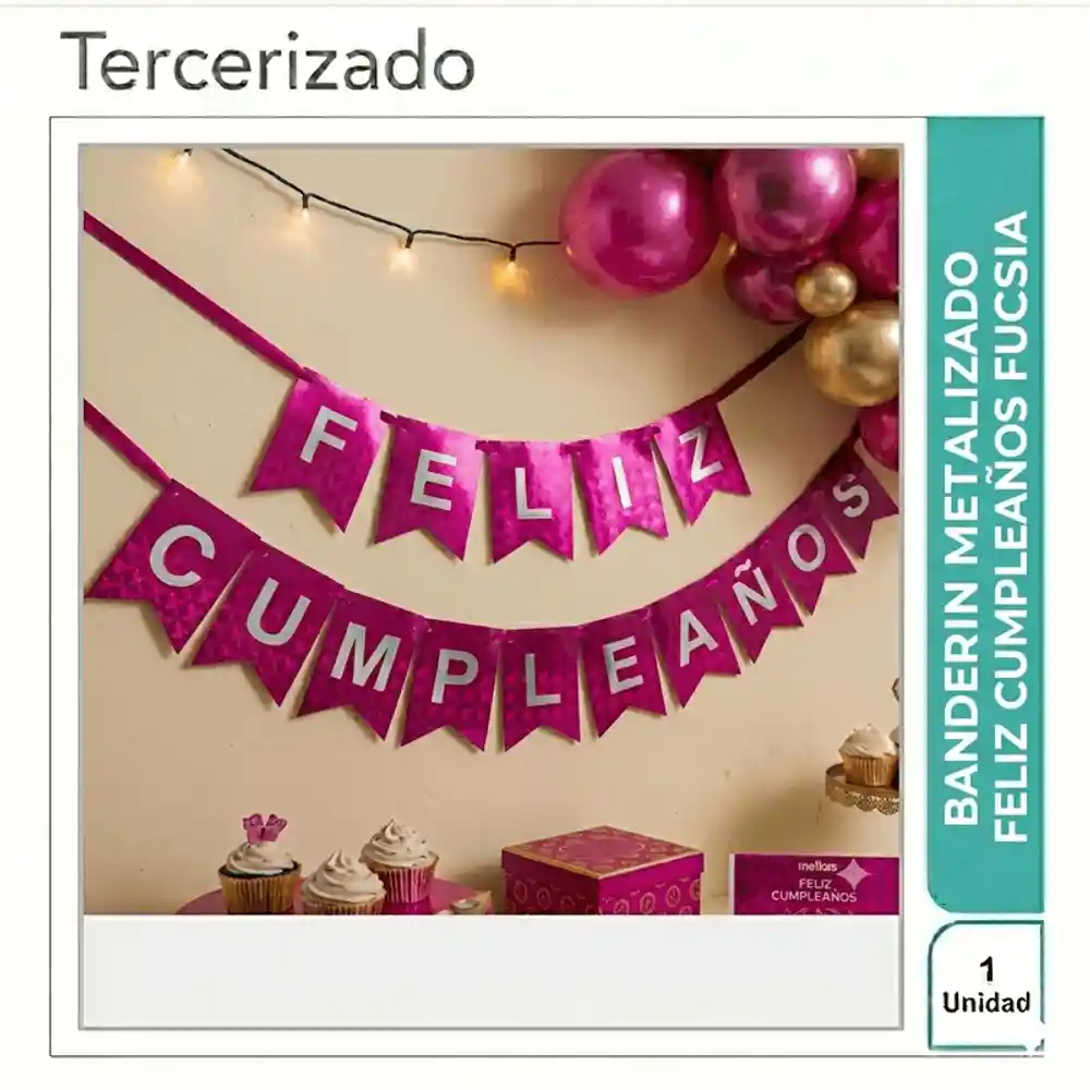 Banderin Feliz Cumpleaños Fuscia Metalizado - Magic Party -
