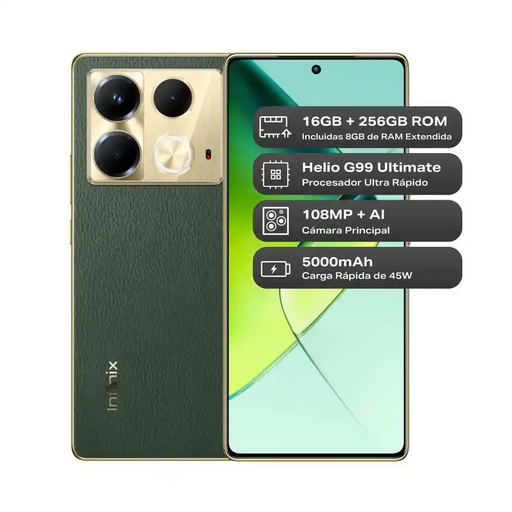 Celular Infinix Note 40 256 Gb 8 Gb Ram Verde Estuche/ Cargador/ Pin / Cargador Inálambrico