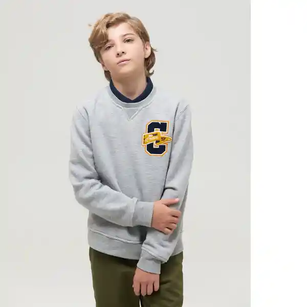 Suéter Sweat Con Aplique Niño Gris Jaspe Talla 8 Chevignon