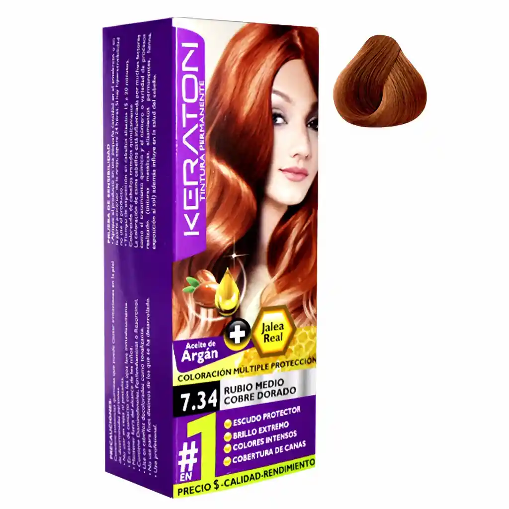 keraton tinte capilar permanente 7.34 ruBio medio cobre dorado