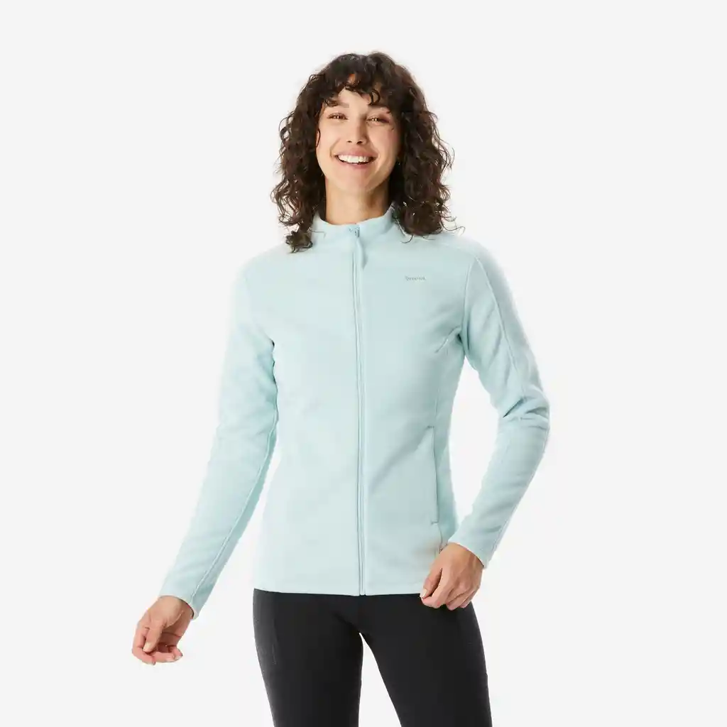 Saco Polar Senderismo Montaña Mh500 Mujer - Cremallera Entera Verde Claro