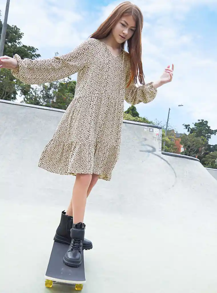 Vestido Manga Larga Talla 4 Beige