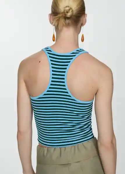 Top Mango Azul Talla L Mujer Mango