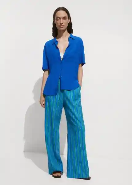Camisa Moss Azul Talla M Mujer Mango