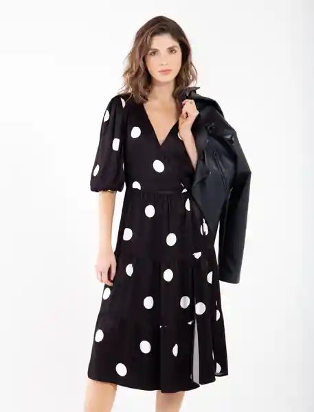 Vestido Midi De Puntos Negro Estampado Talla S Mujer Naf Naf