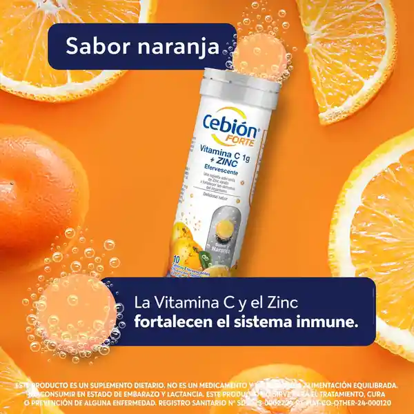 Cebión Forte tabletas Efervescentes de Vitamina C + Zinc con 10 unidades