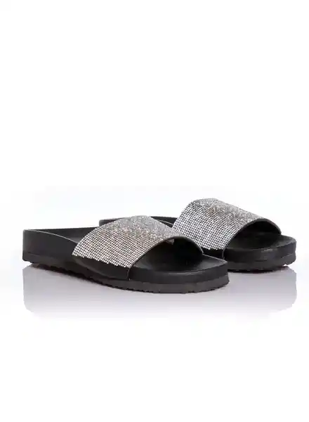 Sandalias Capellada Briilante Negro/Plata Talla 36 People