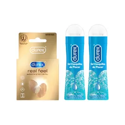 Combo Durex Condón Real Feel + Durex Gel Lubricante Cosquilla