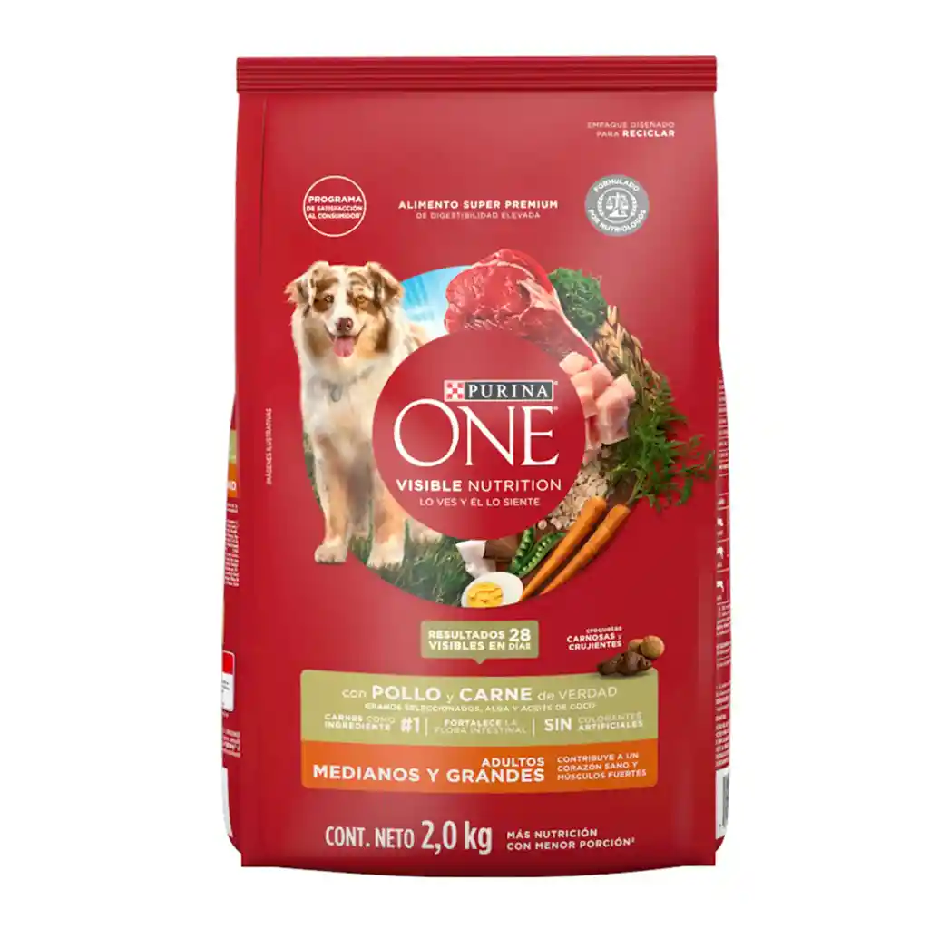 Comida para perro Purina One adultos medianos y grandes pollo y carne X 2kg