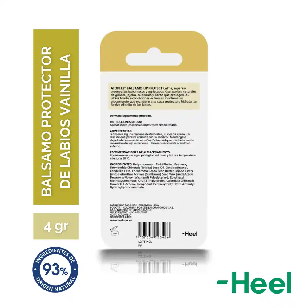 Balsamo Labial Atopeel Heel Sabor Vainilla