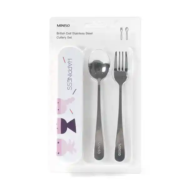 Miniso Set de Cubiertos Estuche Chuchara + Tenedor Blanco