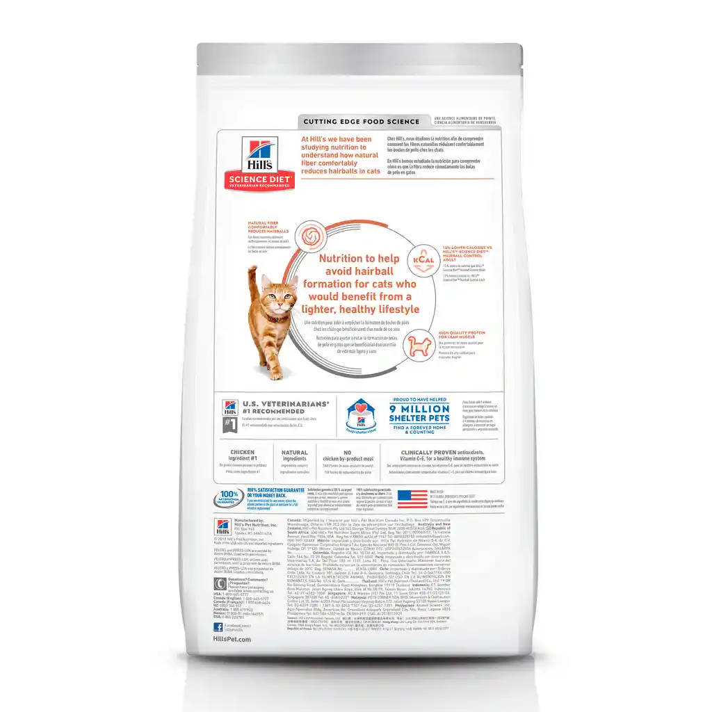 Hill's Science Diet Hairball Control Light Alimento Bajo en Calorías Gato Adulto Control Bolas de Pelo