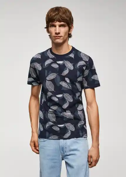 Camiseta Hojas-H Navy Talla XS Hombre Mango