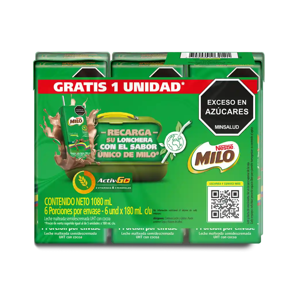 Leche achocolatada con malta MILO en cajita Pague 5 lleve 6 Unds x 180mL c/u