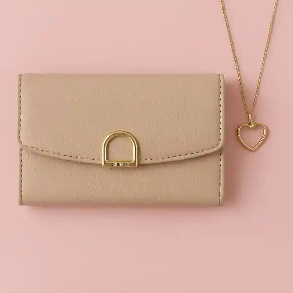 Cartera Para Mujer Con Hebilla Dorada Beige Serie Miniso