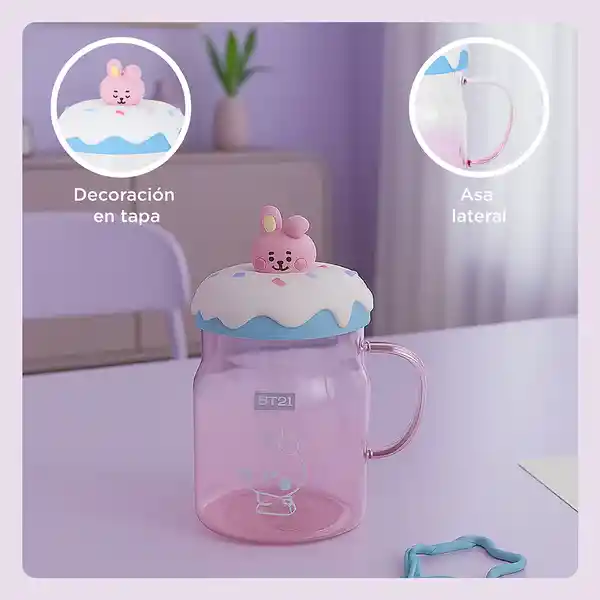 Taza Con Tapa y Baby Cooky Bt21 Miniso