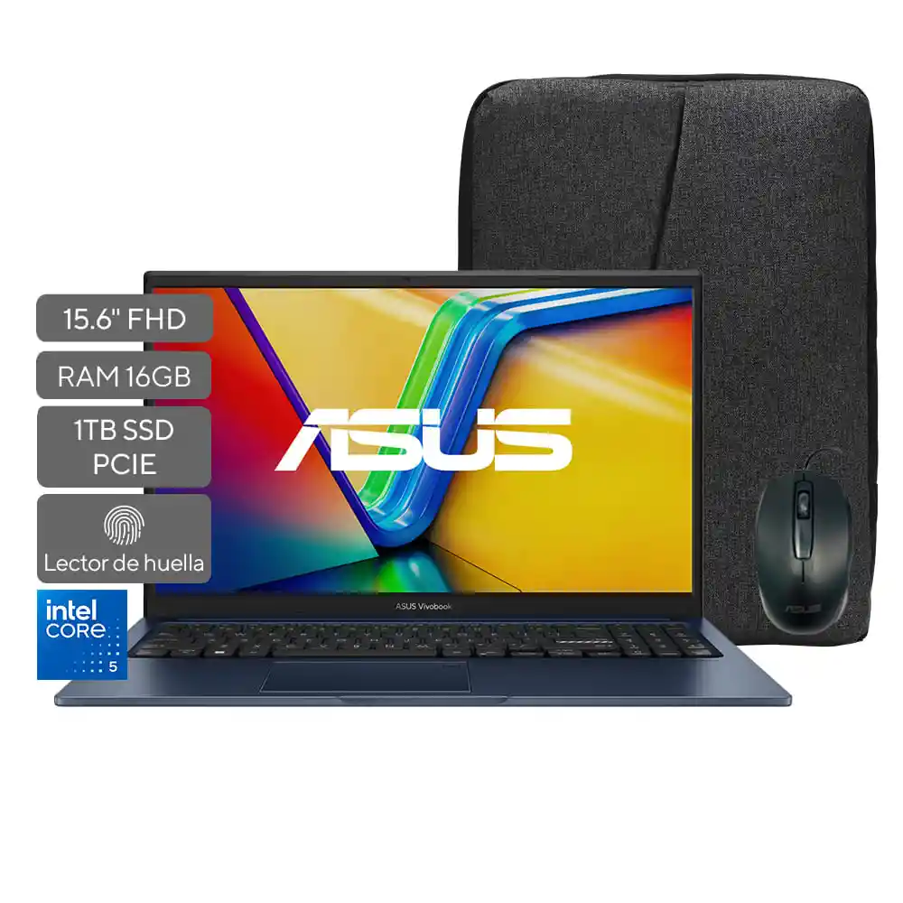 Computador Portátil Asus Vivobook 15 X1504va-bq3907w Intel Core 5 Ram 16gb 1tb + Morral y Mouse Azul