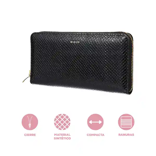Billetera Para Mujer Elegante Grande Serie Negro Miniso