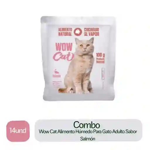 14 x Wow Cat Alimento Humedo Para Gato Adulto Sabor Salmon