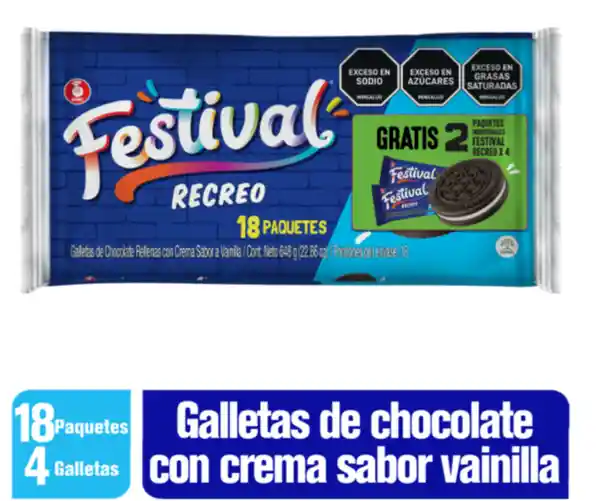 Galletas Festival Recreo 18 Paquetes X 4 Galletas