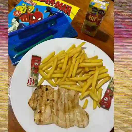 Carne o cerdo o pechuga asada kids