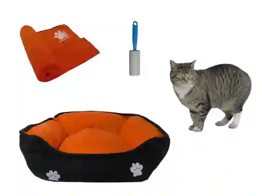 Hally Pets Set Cama + Cobija + Quitamotas Naranja OT0003