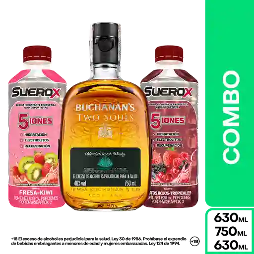Combo Buchanans Two Souls 750 mL +Suerox Fresa Kiwi+Frutos Rojos