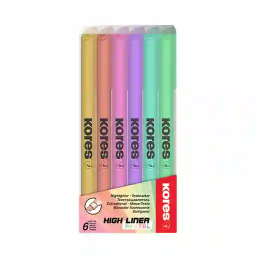 Kores Resaltador Delgado Pastel 6 Colores