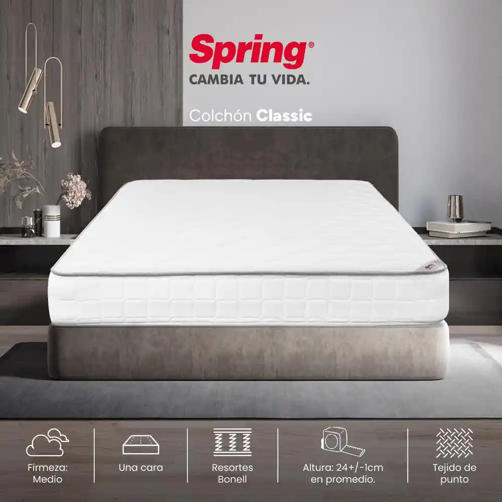 Colchón Spring Semidoble (120 X 190 Cm) Classic Resortado Semifirme