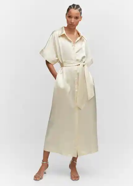 Vestido Ivory-A Crudo Talla L Mujer Mango