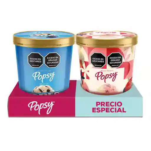 Helado Popsy Oreo + Gourmet Vainilla Fresa 600 G