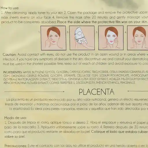 Oceanne Mascarilla Facial Hydrogel Placenta 