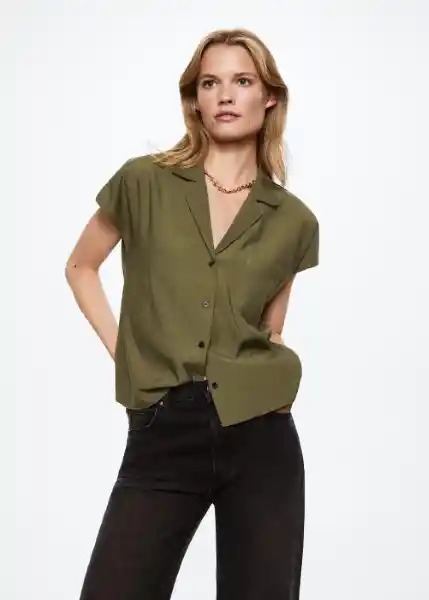 Camisa Marais-W Khaki Talla L Mujer Mango