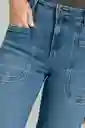 Jean Wide Leg Bolsillo Parche Color Azul Medio Talla 14 Ragged