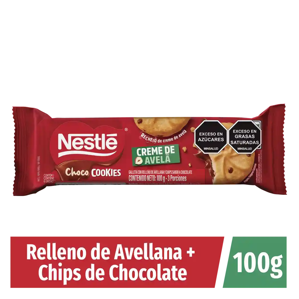 Galletas Choco Cookies NESTLÉ rellenas de avellana y chips x 100g