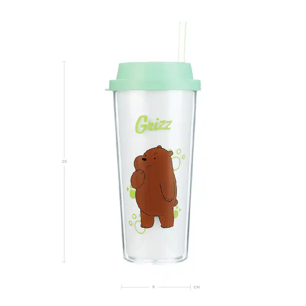 Miniso Vaso Plástico Con Pitillo Pardo Osos Escandalosos 550 mL