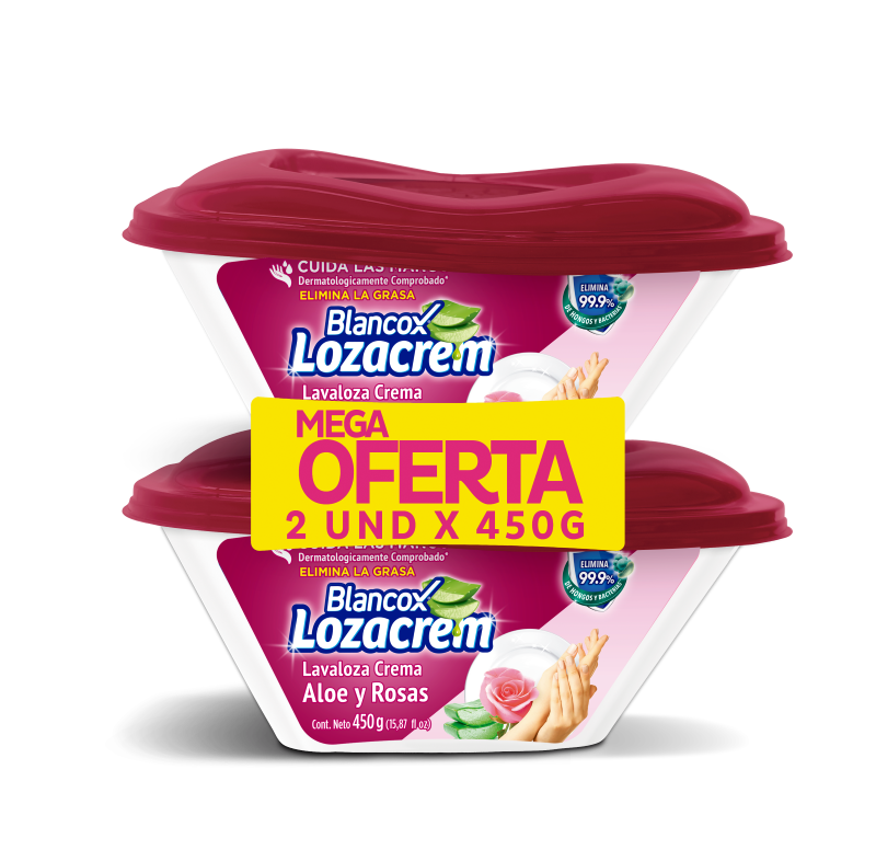 Loza Crem Lava Loza Blancox en Crema con Aloe Vera y Aroma a Rosas 2 x 450 g