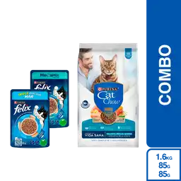 Combo Purina Cat Chow Vida Sana + Felix Snack Camarón + Pollo