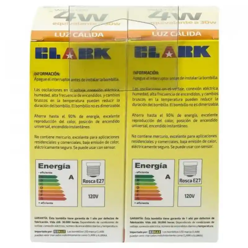 Clark Set 2 Bombillos Luz Cálida Tipo Vela