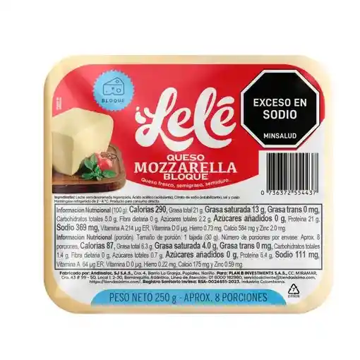 Queso Mozzarella Bloque - Lele