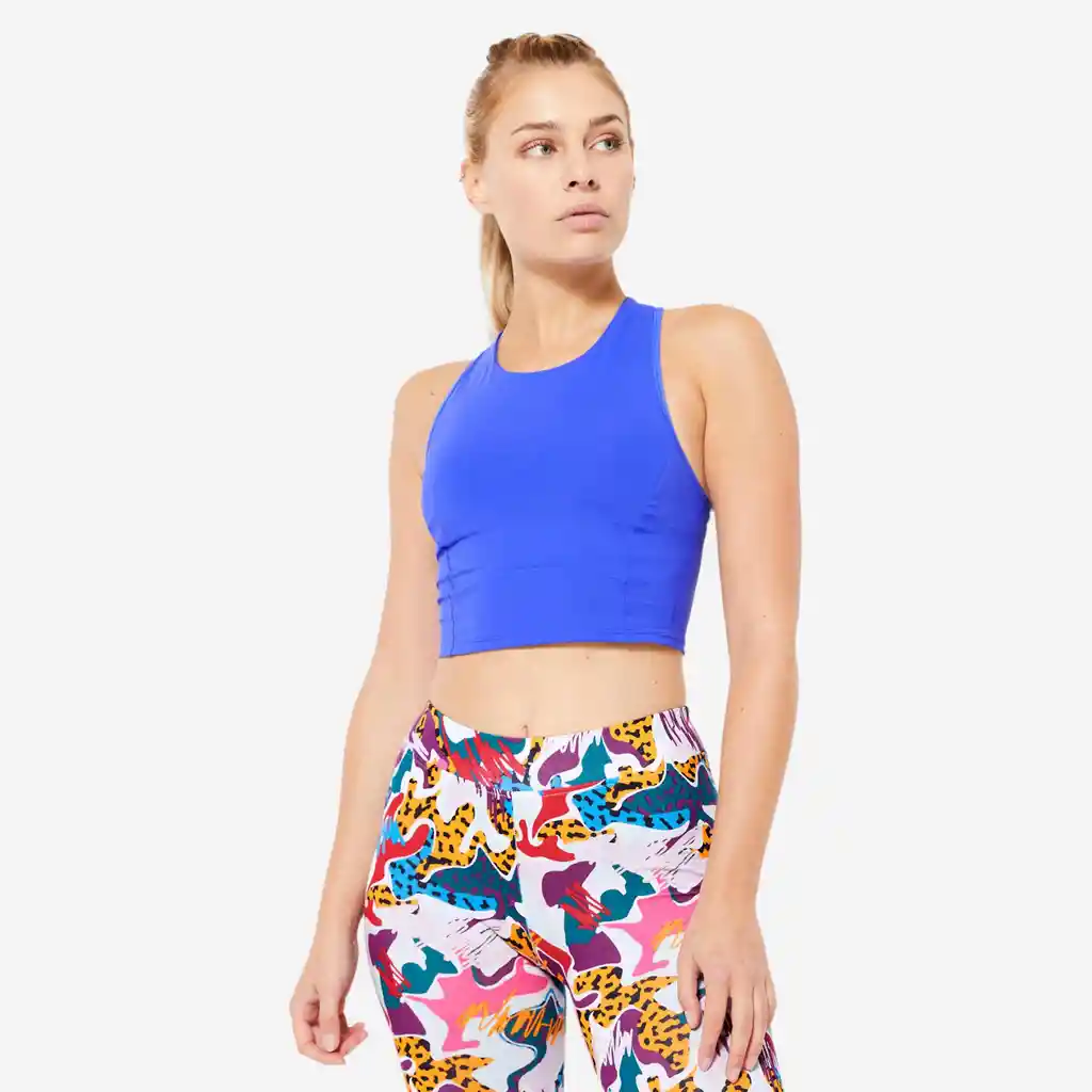 Crop-top de Fitness Con Top Debajo de Soporte Medio Para Mujer Domyos 540 Azul