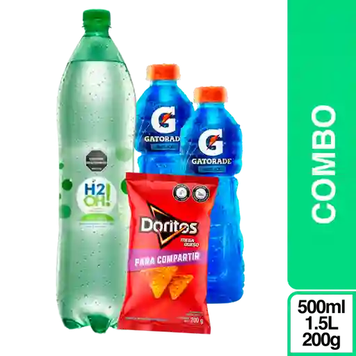 Combo Gatorade Blue x 2 Und + H2Oh Lima Limón 1.5 L + Doritos