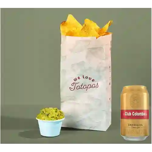 Combo Totopos con Guacamole + Club Col. Dorada Lata 330ml