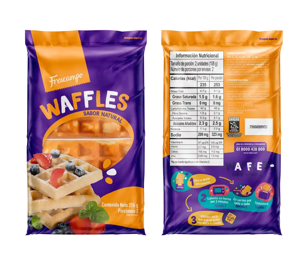 Waffles Sabor Natural Frescampo 216 Gr