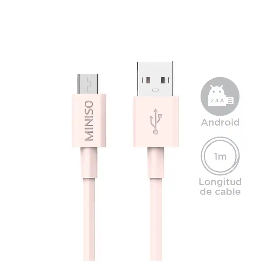 Miniso Cable de Datos Android Tpe Flexible 2.4A 1 m Mediano Rosa