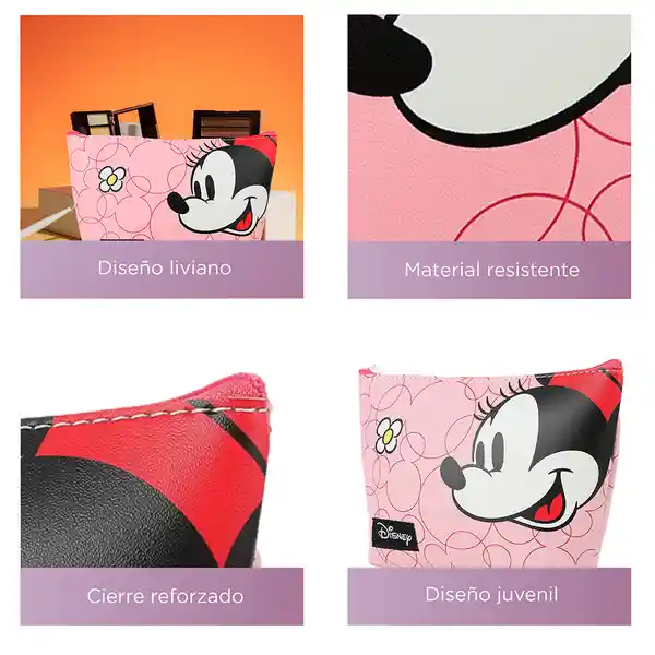 Cosmetiquera Forma Trapecio Mickey Mouse Minnie Rosa Miniso