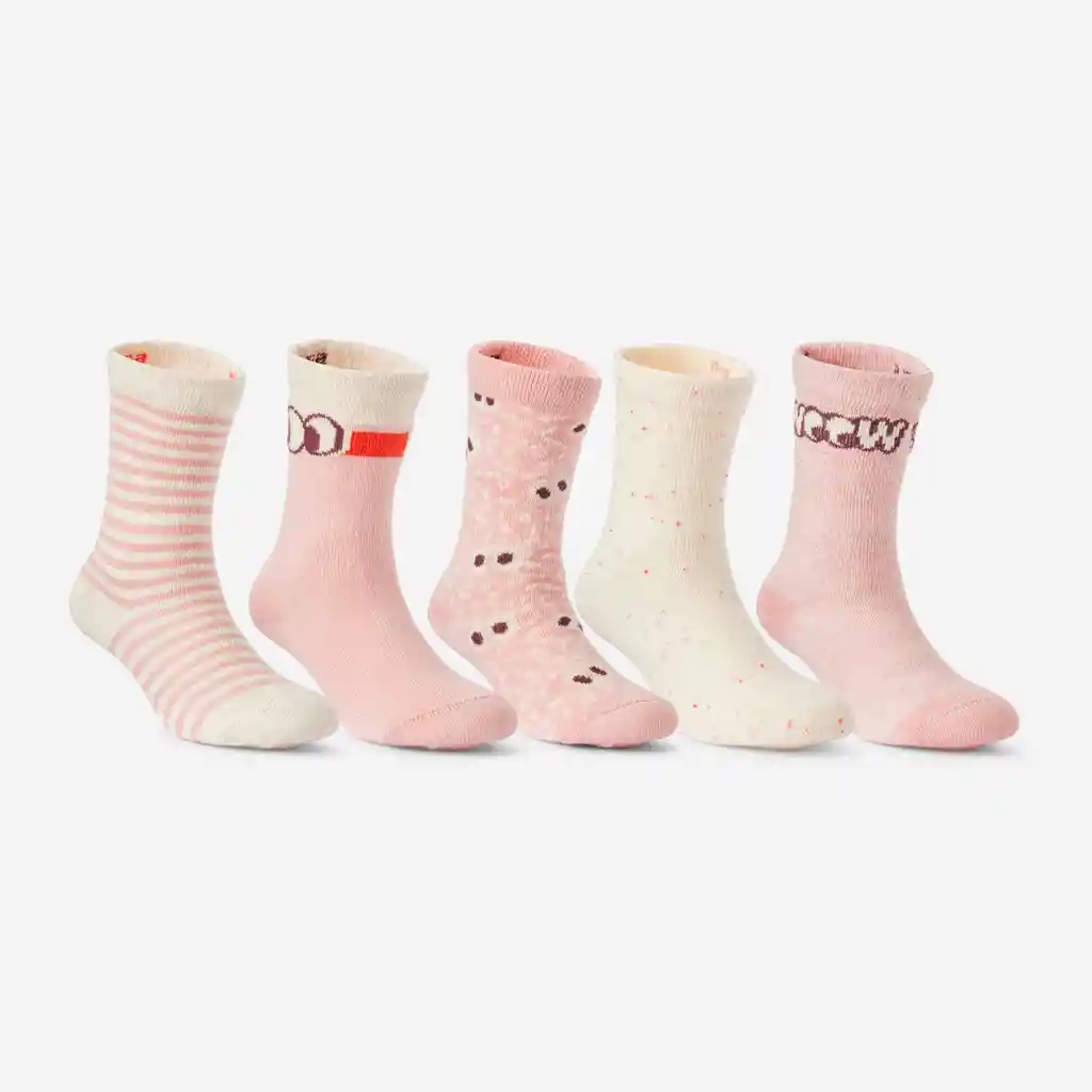 Medias de Fitness Media Caña 5 Pares Para Niños y Bebés Domyos 100 Rosado