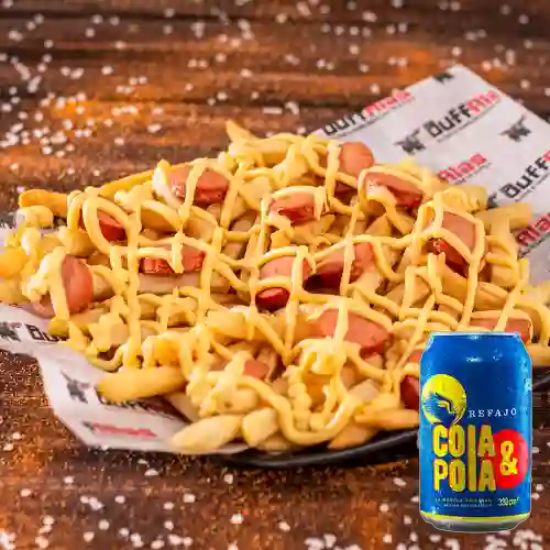 Combo Salchipapa c/ Queso Cheddar +Cola&Pola 330 ml