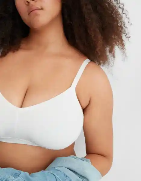American Eagle Bralette Acanalado Triángulos Blanco Talla S
